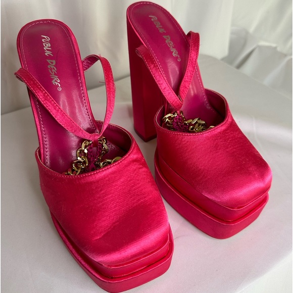 Public Desire Size 9 Double Platform Block Heel Sandals DIY Ankle Chains - Picture 2 of 6